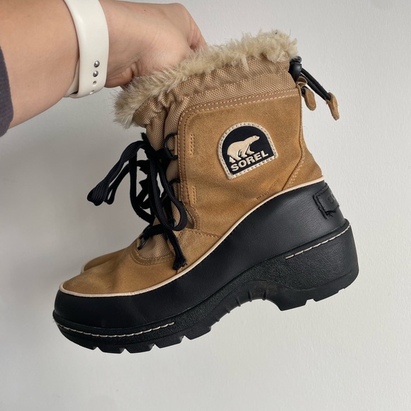 Sorel Tivoli III Women's Tan and Black Winter Boots Waterproof rubber suede - Picture 3 of 7